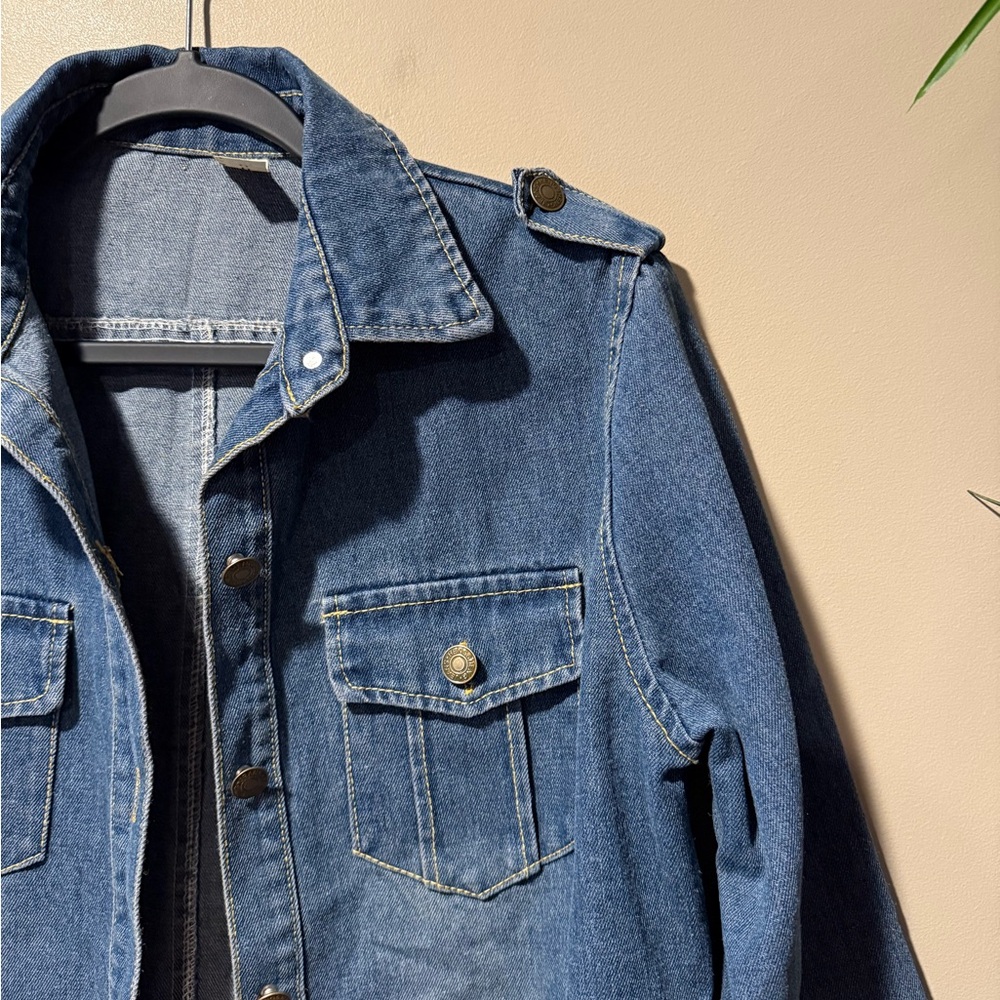 Blue Denim Jean Jacket, Fits Size Small - Picture 7 of 16